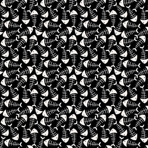 Timeless Treasures - Are You Kitten Me? CD4386 Black Fish Bones By The Yard