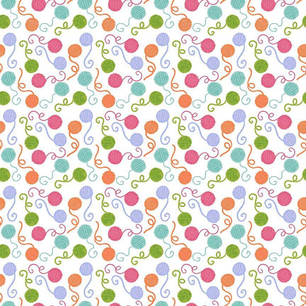 Timeless Treasures - Are You Kitten Me? CD4387 White Tossed Yarn Balls By The Yard