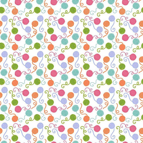 Timeless Treasures - Are You Kitten Me? CD4387 White Tossed Yarn Balls By The Yard