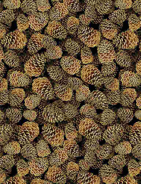Timeless Treasures Give Thanks CM1282 Brown packed Pinecones Metallic By The Yard