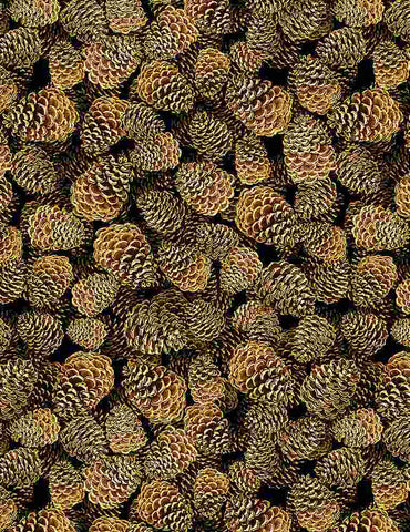 Timeless Treasures Give Thanks CM1282 Brown packed Pinecones Metallic By The Yard