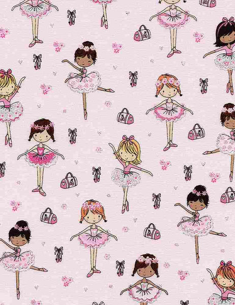 Timeless Treasures Tiny Dancer CM3817 Pink Ballerinas With Glitter By The Yard