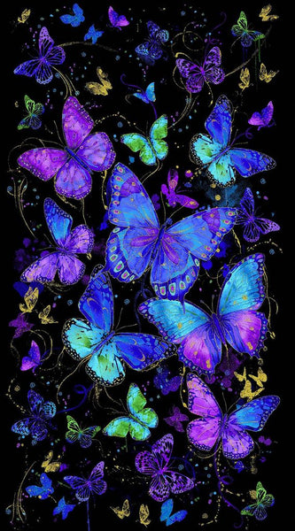 Timeless Treasures Evening Glow CM4100 Black Butterly Metallic 24" PANEL By The PANEL (Not Strictly By The Yard)
