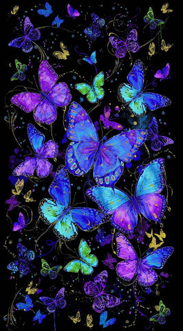 Timeless Treasures Evening Glow CM4100 Black Butterly Metallic 24" PANEL By The PANEL (Not Strictly By The Yard)