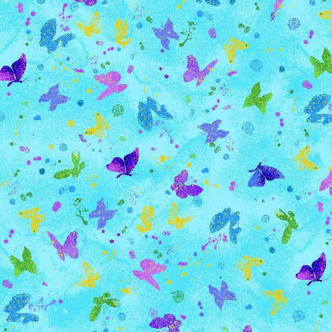Timeless Treasures Evening Glow CM4106 Sky Butterflies In The Winds Metallic By The Yard