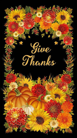Timeless Treasures Give Thanks CM4130 Black Give Thanks Metallic 24" PANEL By The PANEL (Not Strictly By The Yard)