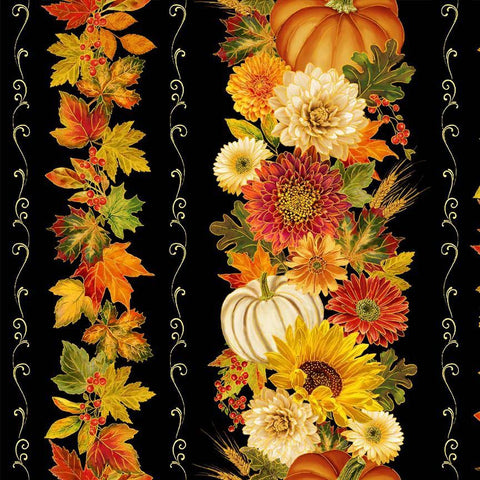 Timeless Treasures Give Thanks CM4131 Black Harvest Stripes Metallic By The Yard