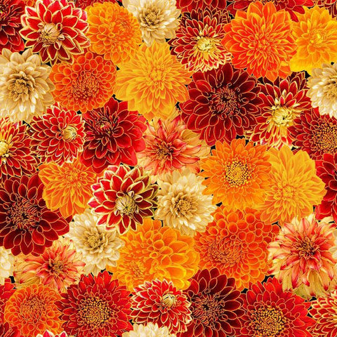 Timeless Treasures Give Thanks CM4133 Mums Chrysanthemum Mix Metallic By The Yard
