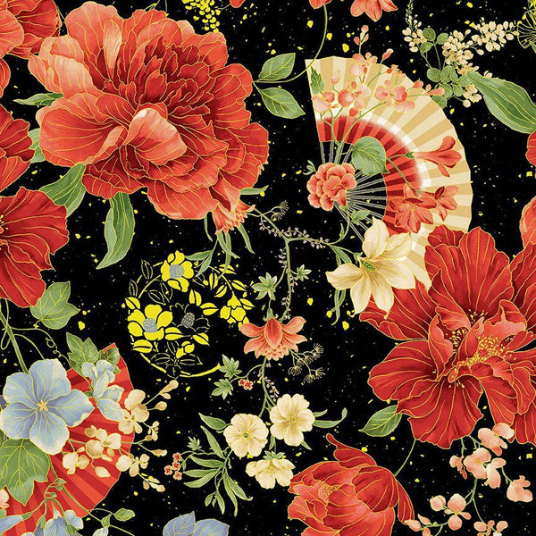Timeless Treasures Imperial Bloom CM4371 Jet Focal Floral By The Yard