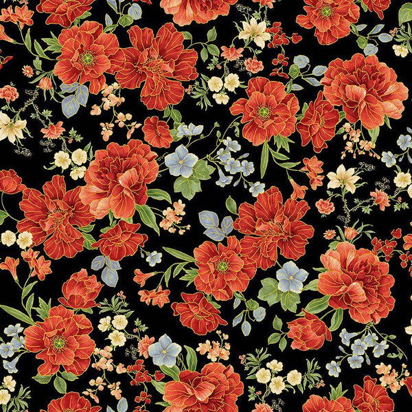 Timeless Treasures Imperial Bloom CM4374 Black Asian Medium Floral By The Yard