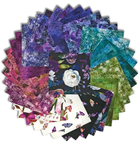 Clothworks Pre-Cut 42 Piece 5" Charm Squares - SQ0476 - Midnight Dreams