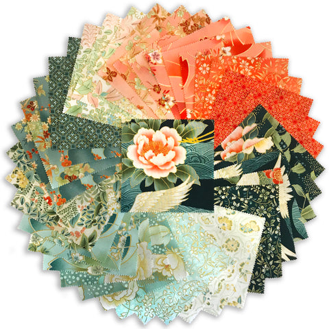 Kaufman Pre-Cuts 42 Piece 5" Charm Squares Imperial Collection: Honoka 1167-42 Teal Colorstory