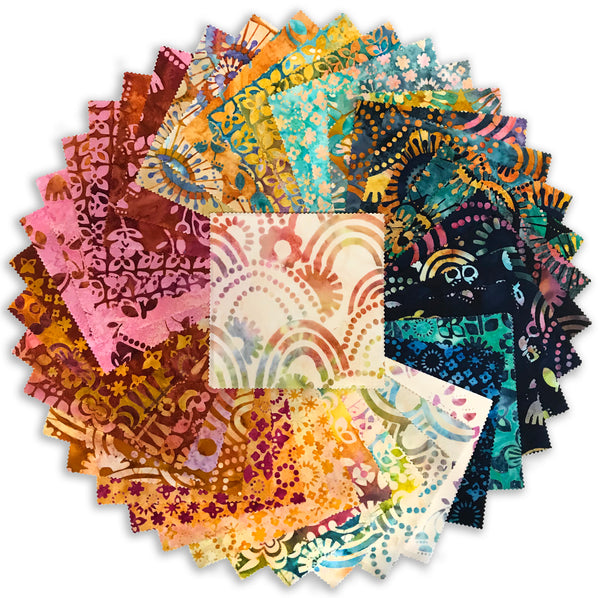 Kaufman artesanal batiks pré-cortados quadrados charmosos de 42 peças de 5" 1197-42 - arco-íris retrô