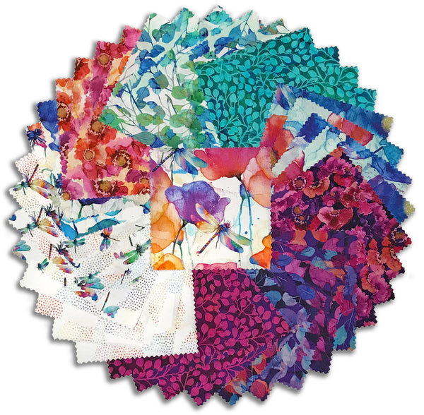 Northcott Digital Pre-Cuts 42 Piece 5" Charm Chips - CDANCE42 10 - Dragonfly Dance