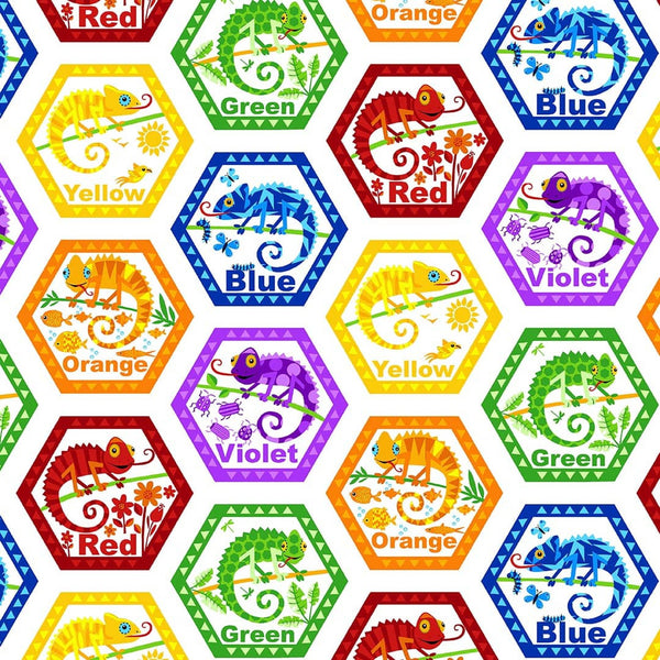Henry Glass & Co. Cheerful & Colorful 1397 01 White Hexagons By The Yard