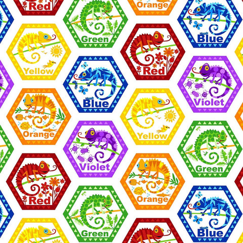 Henry Glass & Co. Cheerful & Colorful 1397 01 White Hexagons By The Yard