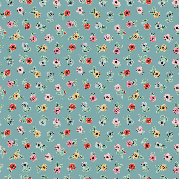 Poppie Cotton Home Sweet Home VR24467 Cheery Florals Blue By The Yard