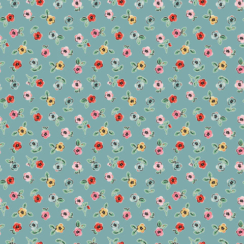 Poppie Cotton Home Sweet Home VR24467 Cheery Florals Blue By The Yard