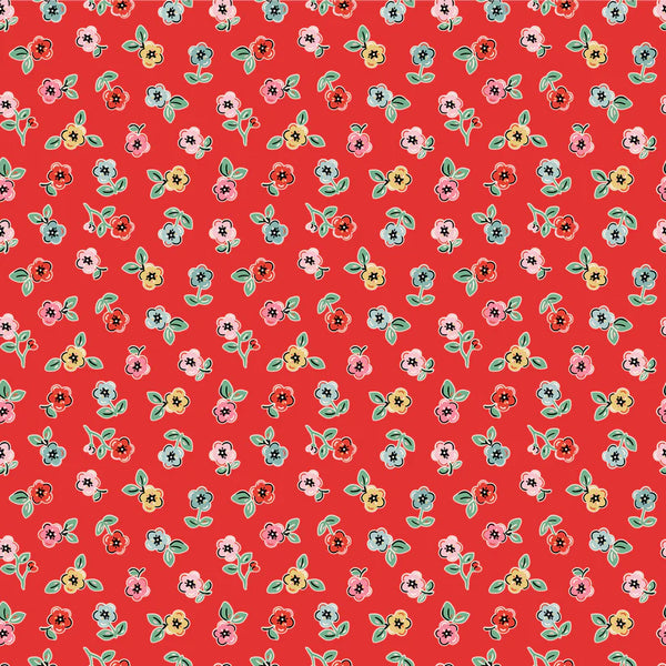 Poppie Cotton Home Sweet Home VR24465 Cheery Florals Red By The Yard