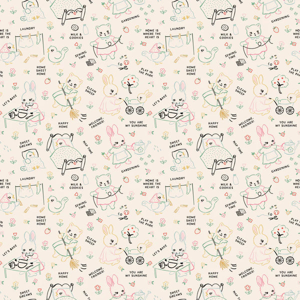 Poppie Cotton Home Sweet Home VR24460 Chore Time Multi By The Yard