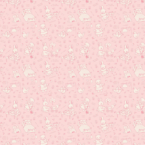 Poppie Cotton Home Sweet Home VR24461 Chore Time Pink By The Yard