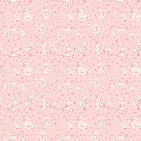 Poppie Cotton Home Sweet Home VR24461 Chore Time Pink By The Yard