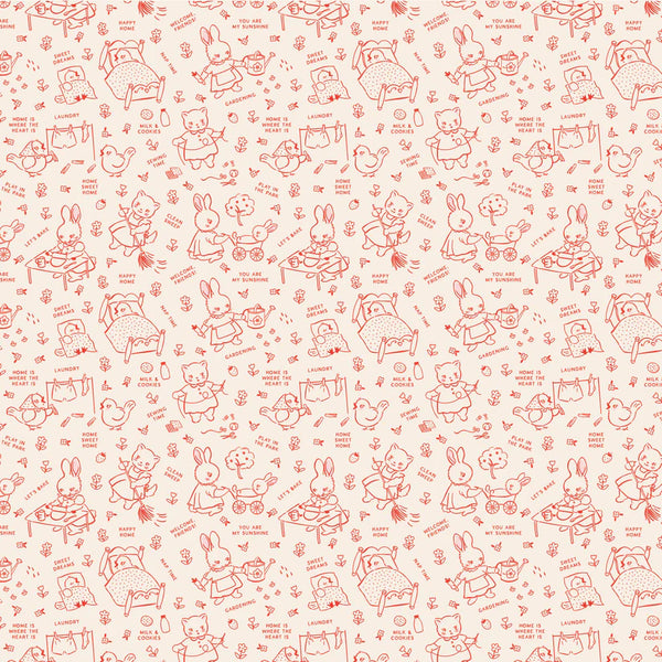 Poppie Cotton Home Sweet Home VR24459 Chore Time Red By The Yard