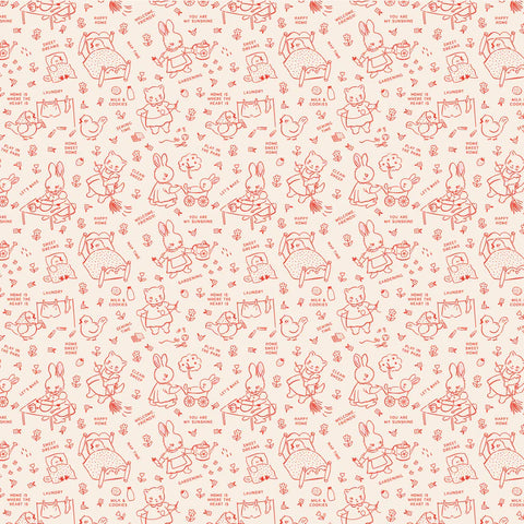 Poppie Cotton Home Sweet Home VR24459 Chore Time Red By The Yard