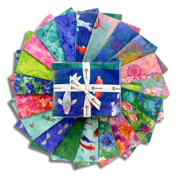 Clothworks Digital Pre-Cut 20 Piece Fat Quarter Bundle - FQ0524 - Lily Pond