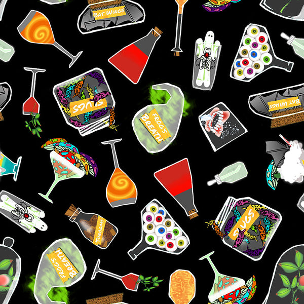 Blank Quilting Creepy & Kooky 3424G 99 Black Tossed Halloween Motifs By The Yard