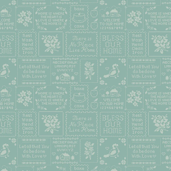 Poppie Cotton Home Sweet Home VR24464 Cross Stitch Blue By The Yard