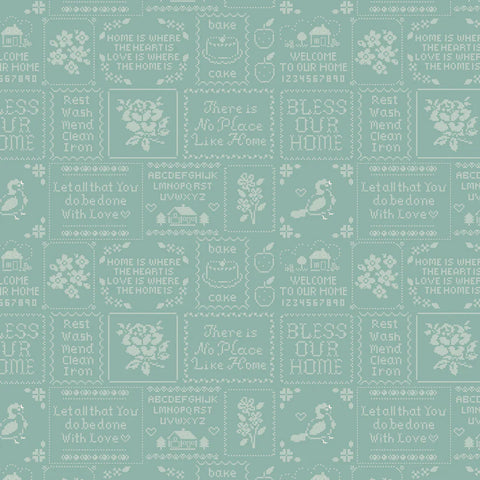 Poppie Cotton Home Sweet Home VR24464 Cross Stitch Blue By The Yard