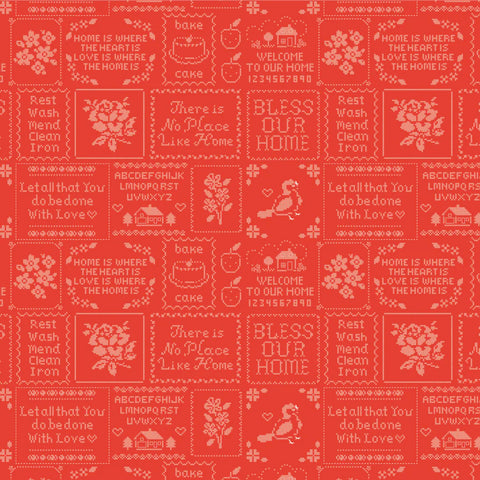 Poppie Cotton Home Sweet Home VR24462 Cross Stitch Red By The Yard