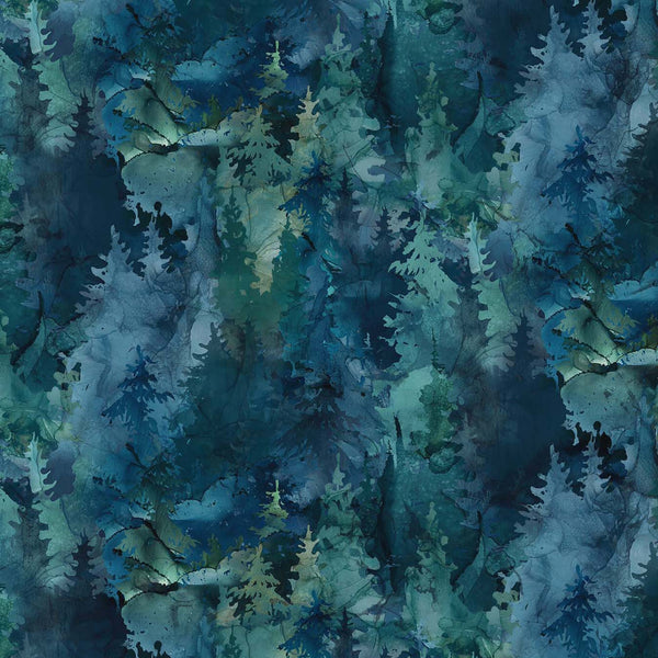 Northcott Northern Peaks DP25169 44 Blue Trees By The Yard