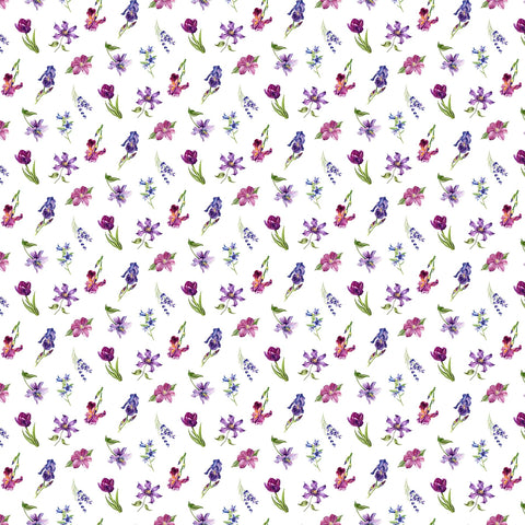 Northcott Deborah's Garden DP25595 10 Small Tossed Floral White By The Yard