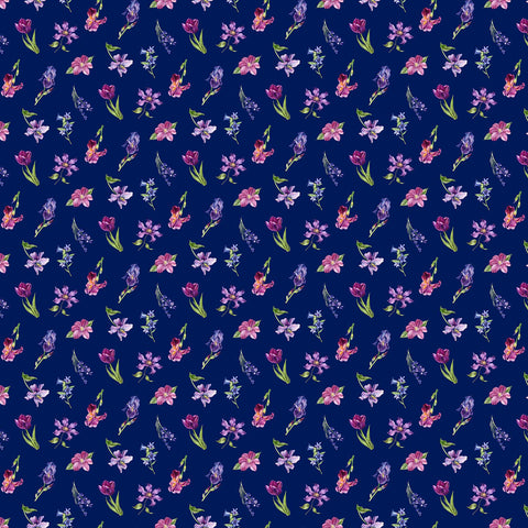 Northcott Deborah's Garden DP25595 49 Small Tossed Floral - Royal By The Yard