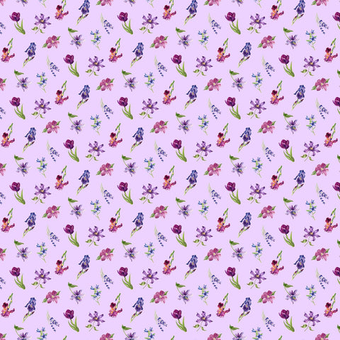 Northcott Deborah's Garden DP25595 82 Small Tossed Floral - Lilac By The Yard