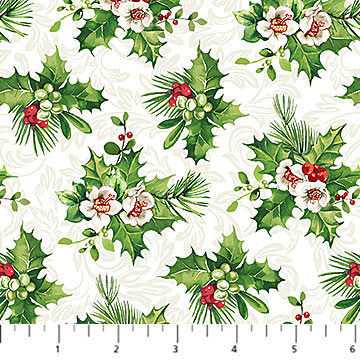 Northcott Digital Print - Yuletide Traditions 26109 10 Hellebore White Multi By The Yard