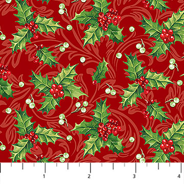 Northcott Digital Print - Yuletide Traditions 26110 24 Holly Red Multi By The Yard