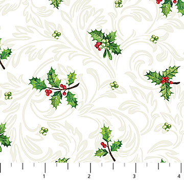 Northcott Digital Print - Yuletide Traditions 26111 10 Holly Mini White Multi By The Yard