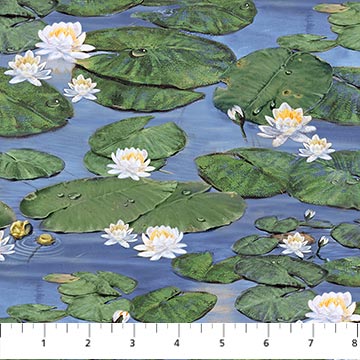 Northcott Digital - Still Waters Naturescapes DP26793 44 Blue Multi Water Lilies By The Yard