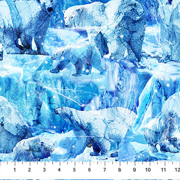 Northcott Digital Print - Illuminations DP27003 44 Packed Bears Blue By The Yard