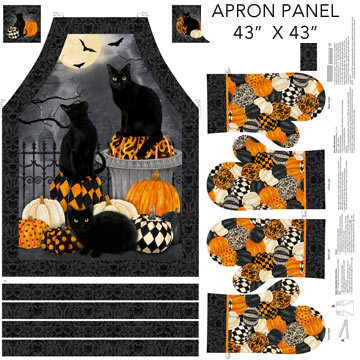 Northcott Hallow's Eve DP27081 99  Black Multi 43" Apron & Oven Mitt PANEL By The PANEL (Not Strictly By The Yard)