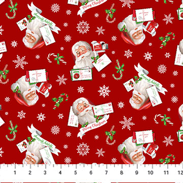 Northcott Digital Print - Letters To Santa DP27129 24 Tossed Santas Red Multi By The Yard