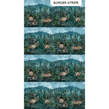 Northcott Digital - Stonehenge Migration DP27151 68 Dark Teal Multi Border Stripe By The Yard