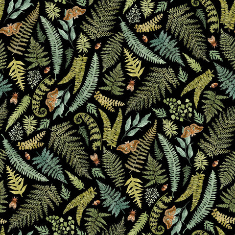 Northcott Digital - Wild Harvest DP27511 99 Black Large Ferns By The Yard