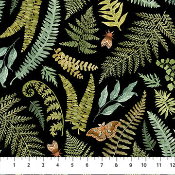 Northcott Digital - Wild Harvest DP27511 99 Black Large Ferns By The Yard