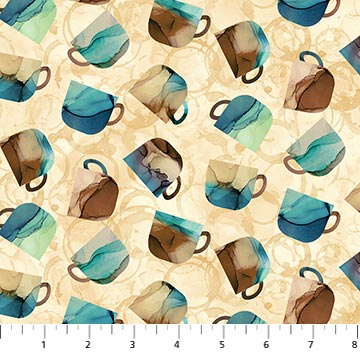 Northcott Digital - Barista DP27699 14 Ochre Multi Cups By The Yard