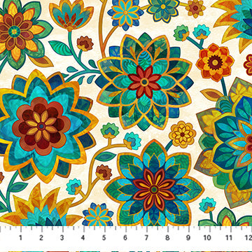 Northcott Digital - Boho Blooms DP27777 11 Cream Multi Large Trail By The Yard FUTURE SHIP DATE JAN. 8, 2025