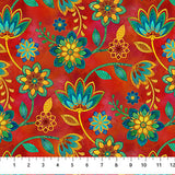 Northcott Digital - Boho Blooms DP27778 24 Red Multi Small Trail By The Yard